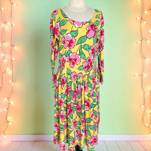 Vintage 90s Hawaiian Dress M WHITE WHEELER & MARTHA Cottagecore Drop Waist Retro - Picture 1 of 5